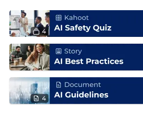 A learning path containing an AI Safety Quiz, AI Best Practices story, and AI Guidelines document
