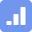 Blue rounded square icon with 3 white bar chart lines