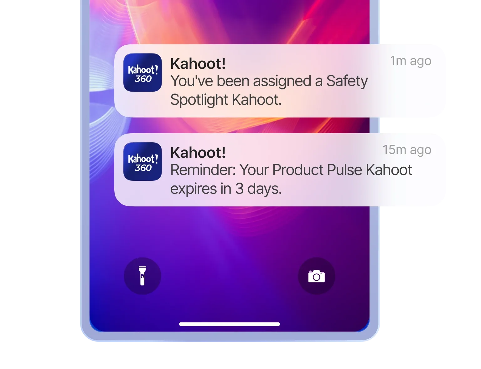 Kahoot 360 push notifications on a mobile lock screen