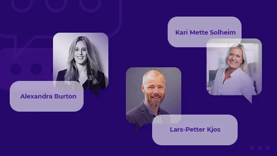 Floating headshot images of three presenters