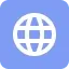 Blue rounded square icon with white globe outline