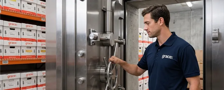 person in front of vault