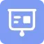 Blue rounded square with white outline presentation icon inside
