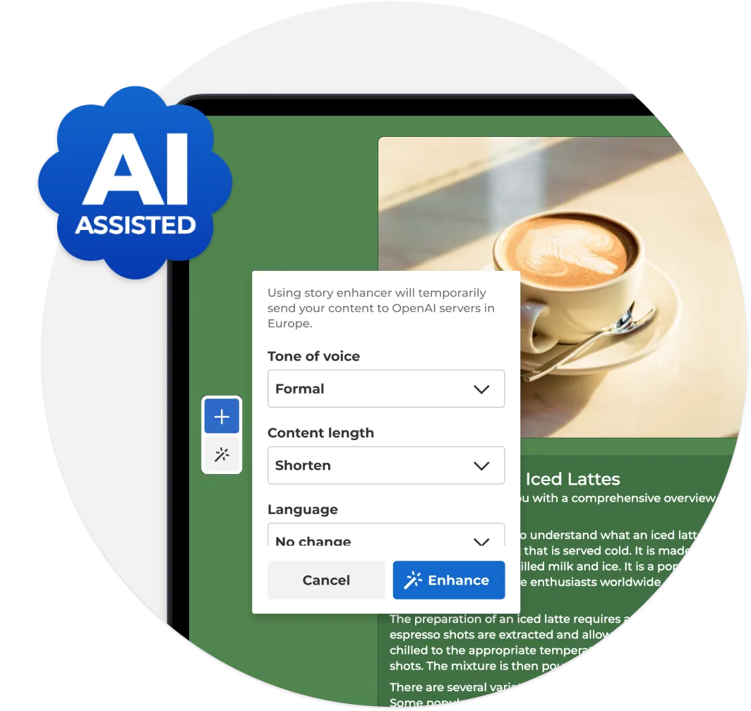 Product screenshot showing the AI assisted tools inside Kahoot! 360 engage