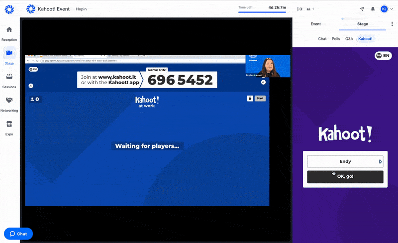 GIF showing Hopin integration with Kahoot