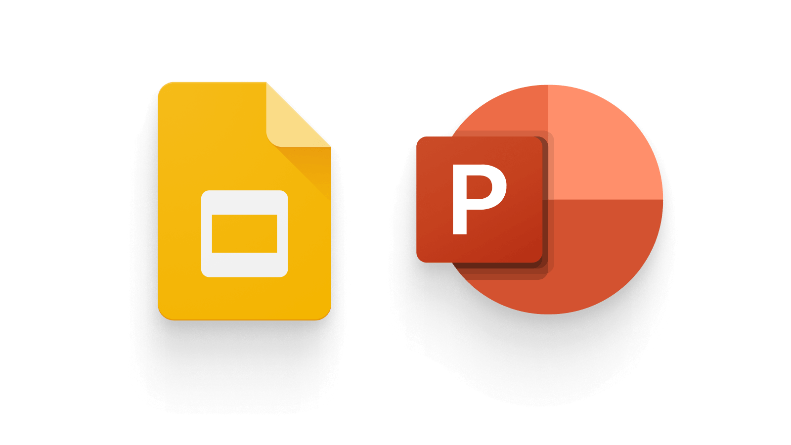 The icons for Google Slides (yellow document) and Microsoft PowerPoint (red circle with 'P' icon) side-by-side.