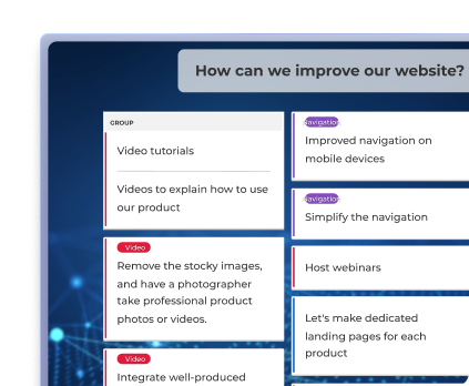 A digital brainstorming board showcasing a collaborative feedback session.