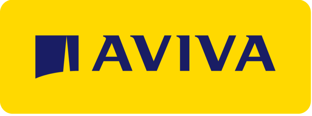 Logo of Aviva Canada with yellow background and blue letters